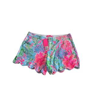 Lilly‎ Pulitzer Women’s Shorts Size 6 Blue Multi Print Scallop Hem beach Preppy